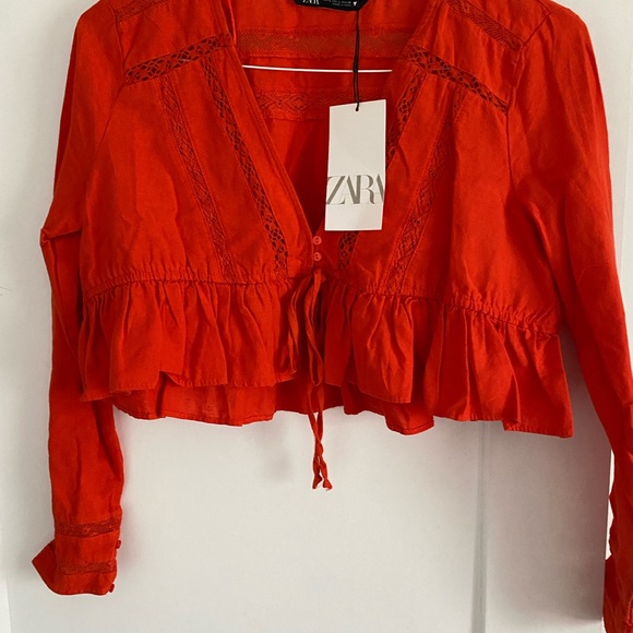 Zara orange embroidery peplum crop jacket Nwt - Picture 5 of 8